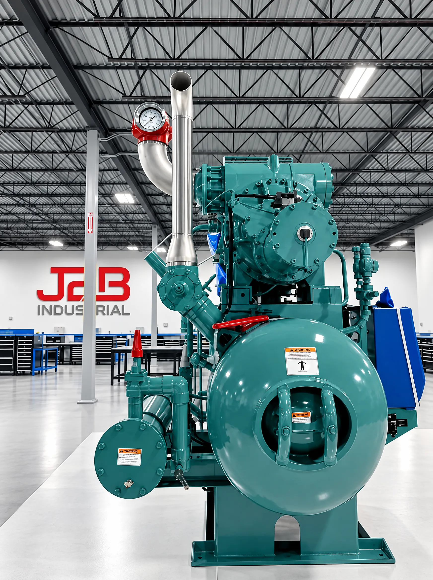 Compressor package on a skid base on the J2B production floor