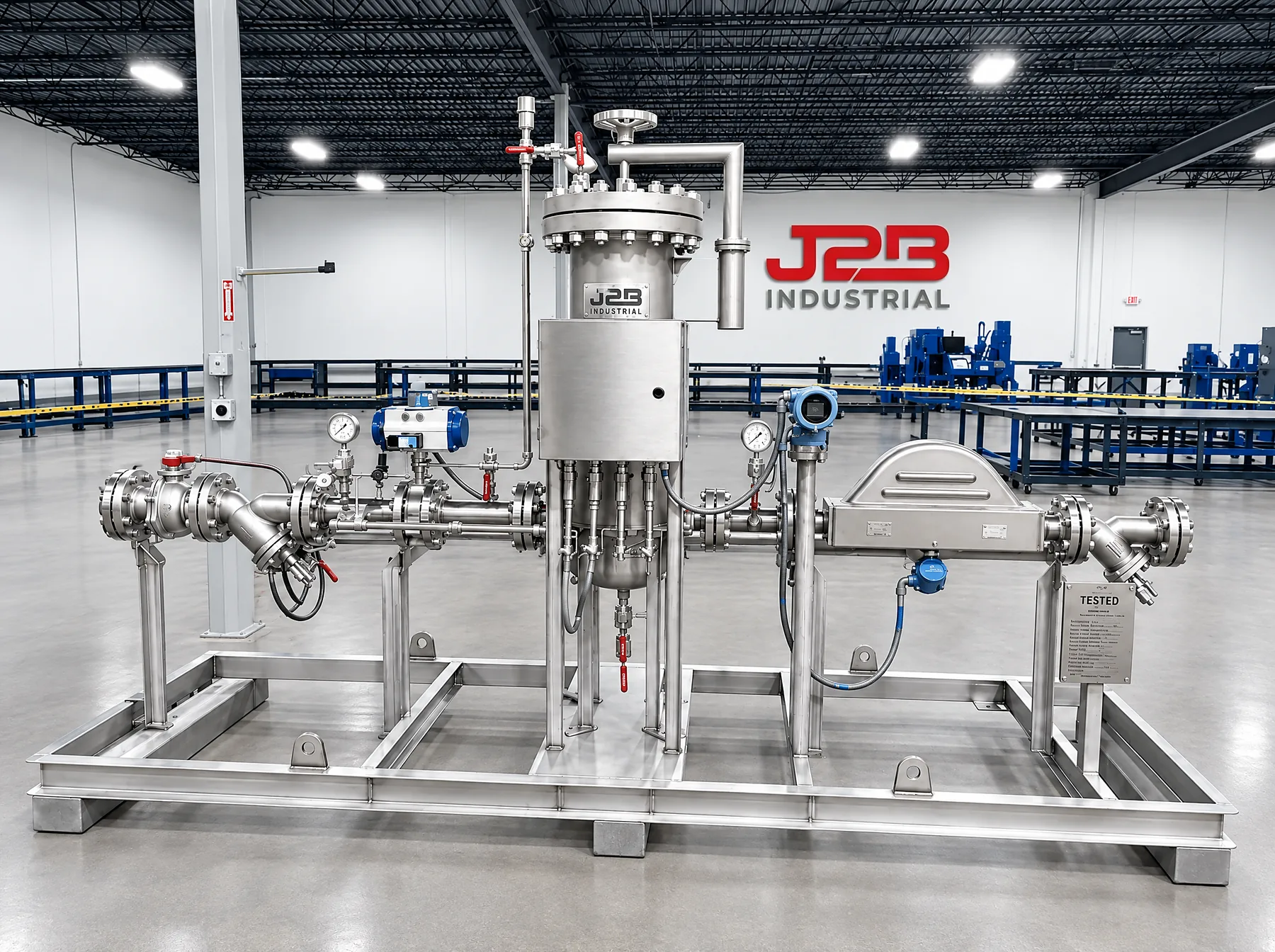 Metering and filtration skid with a stainless meter run and transmitters