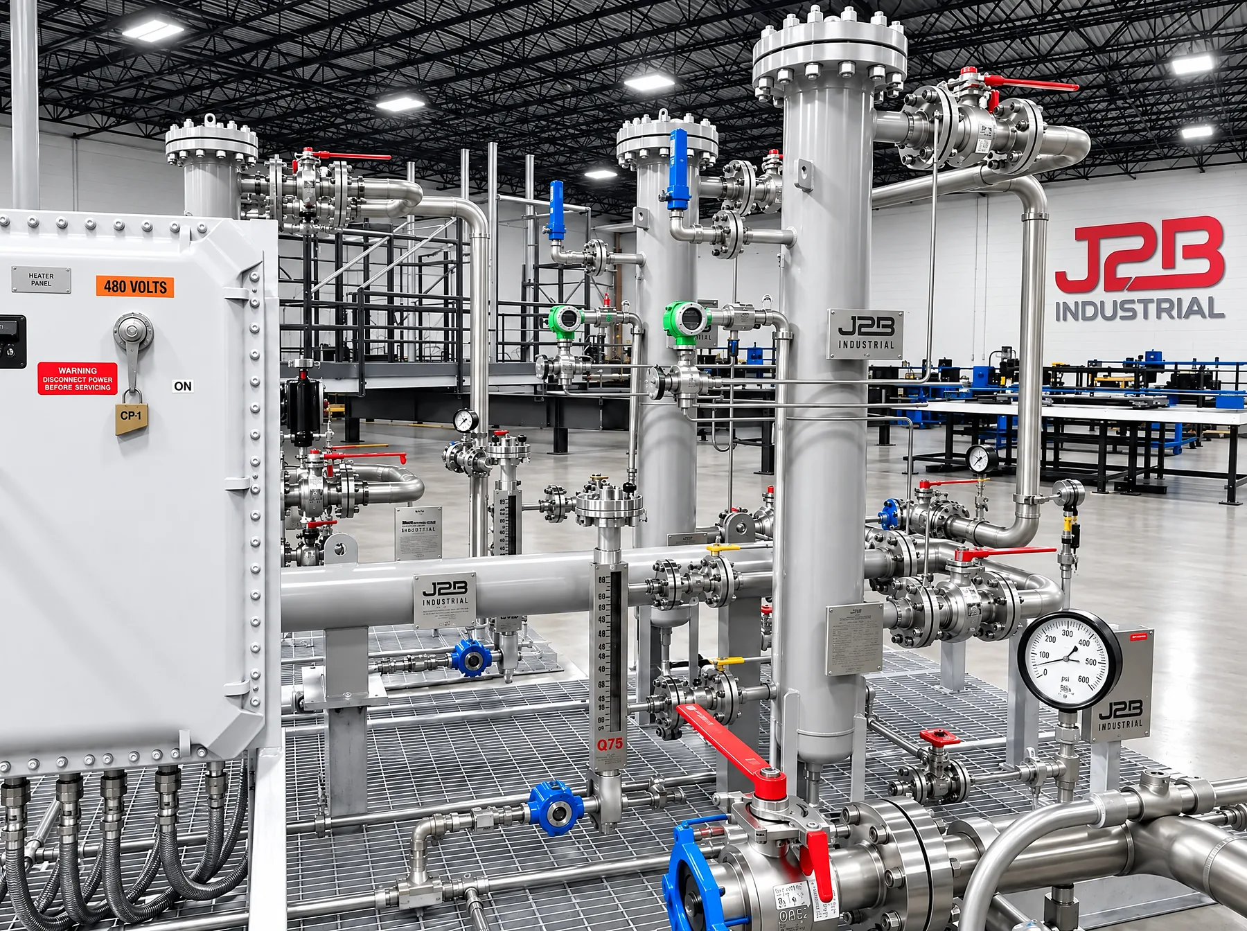 Valves, instrumentation and control panel on a fuel gas skid