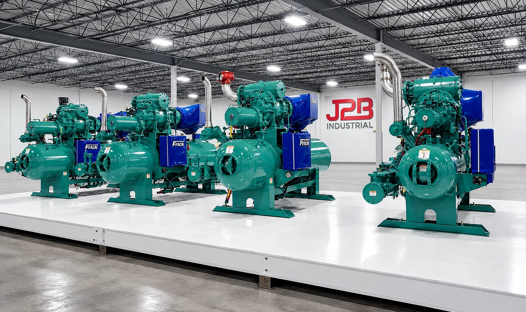 Row of identical compressor packages in production at J2B Industrial