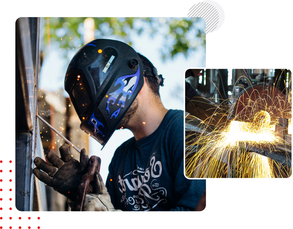 A man wearing a helmet and welding gear.